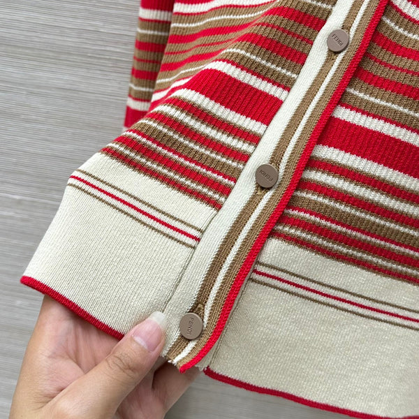 Fendi 25 Knitted Small Cardigan Red Silk Cotton