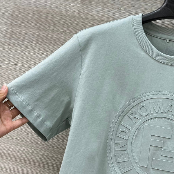 Fendi 25 Embossed Letter T-shirt Ice blue Cotton