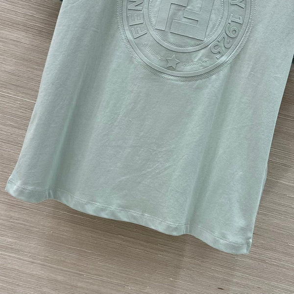 Fendi 25 Embossed Letter T-shirt Ice blue Cotton