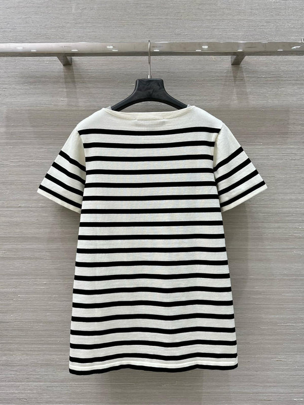 LV 25 Striped Letter Jacquard One-Shoulder Knitted White Black Cotton Polyester