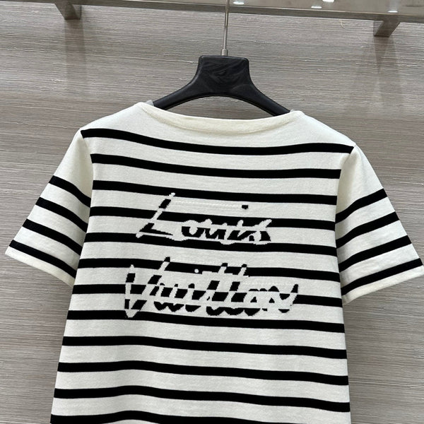 LV 25 Striped Letter Jacquard One-Shoulder Knitted White Black Cotton Polyester