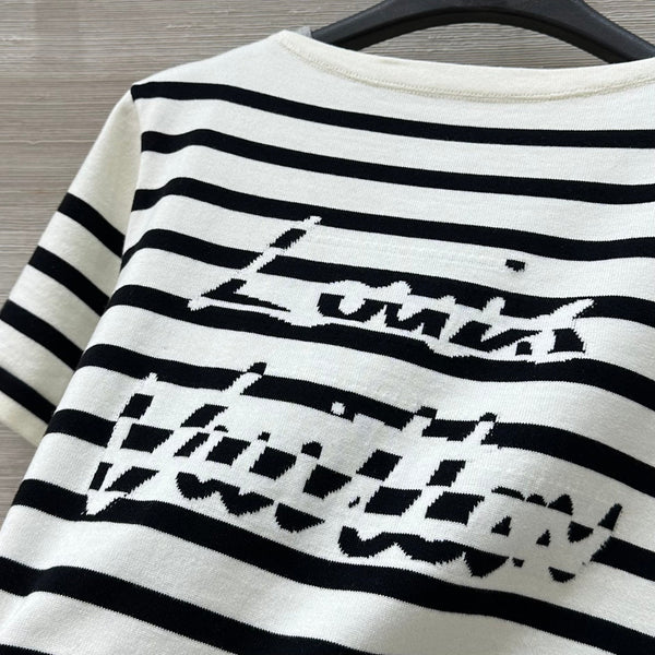 LV 25 Striped Letter Jacquard One-Shoulder Knitted White Black Cotton Polyester