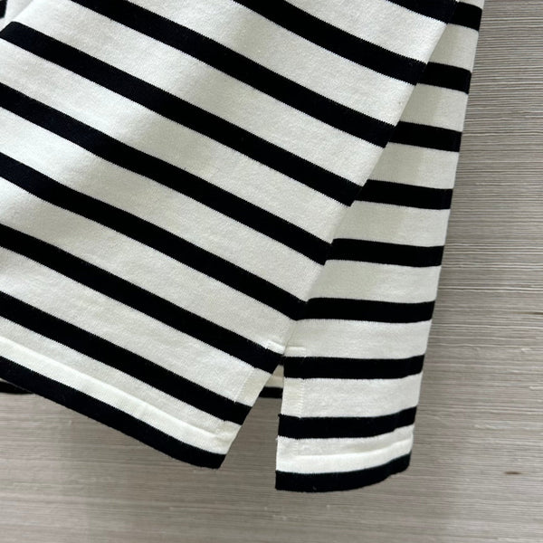 LV 25 Striped Letter Jacquard One-Shoulder Knitted White Black Cotton Polyester