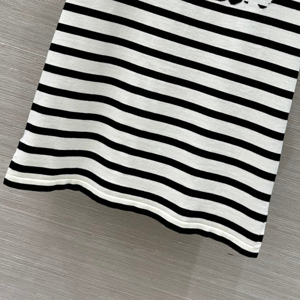 LV 25 Striped Letter Jacquard One-Shoulder Knitted White Black Cotton Polyester
