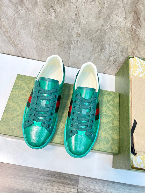 GG Men's ACE Sneaker Green Calfskin 525958