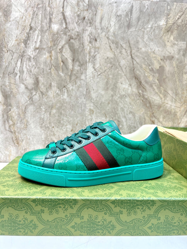 GG Men's ACE Sneaker Green Calfskin 525958