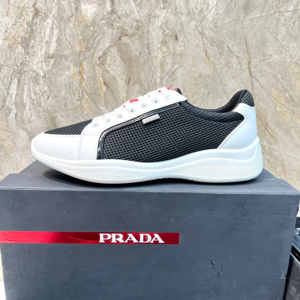 PRA SNEAKER WHITE MIX BLACK CALFSKIN AND MESH FABRIC