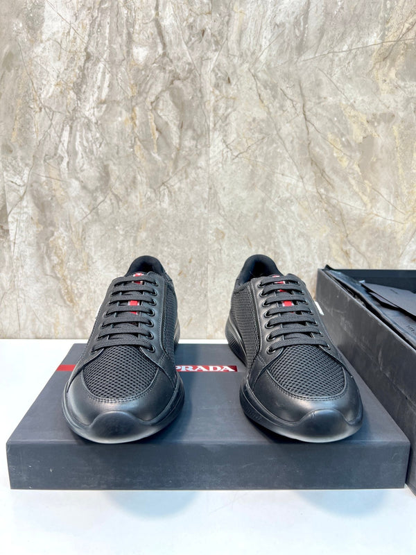 PRA SNEAKER BLACK CALFSKIN AND MESH FABRIC
