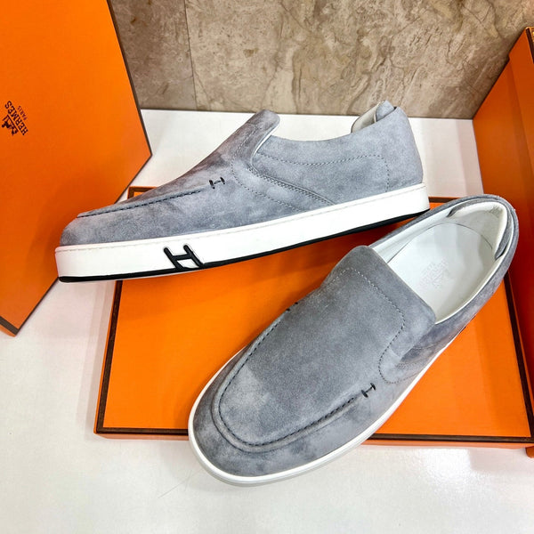 HM 25 Scarpe da uomo Kiddy Slip-on in pelle di vacchetta grigia 545623