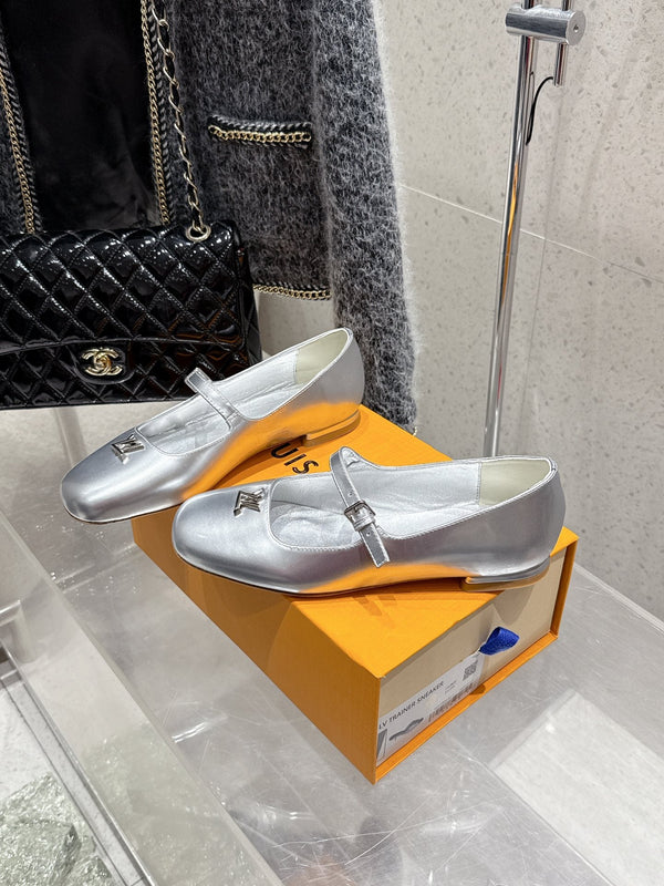 LV Swing Ballet Flat Sliver Metallic Leather 610712