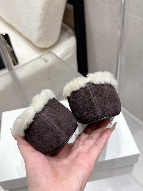 The Row 25ss Ballet Flat Dark Brown Nubuck Leather Fur 554386