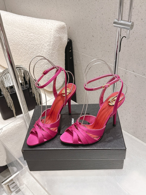 Sandales YSL Chandelle 10.5 Rose vif Rouge Satin 610693