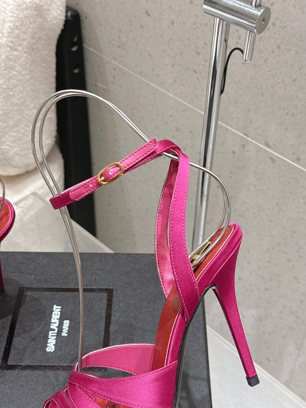 Sandales YSL Chandelle 10.5 Rose vif Rouge Satin 610693