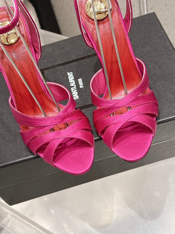 Sandales YSL Chandelle 10.5 Rose vif Rouge Satin 610693