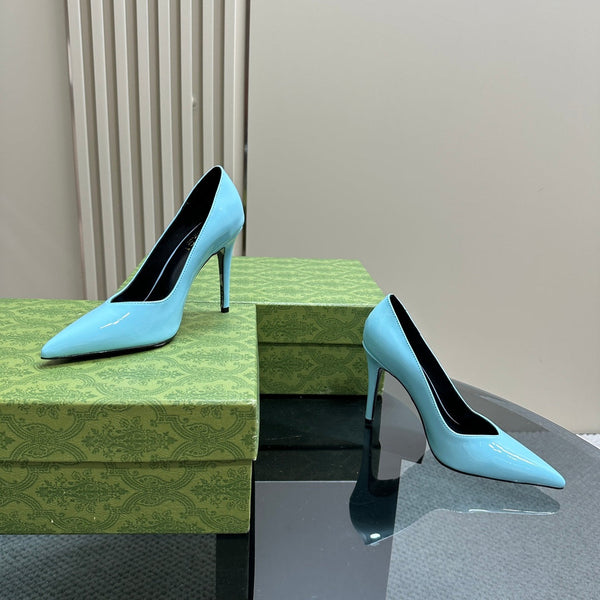 DÉCOLLETÉ CON TACCO ALTO GG 105 IN PELLE DI AGNELLO CIELO