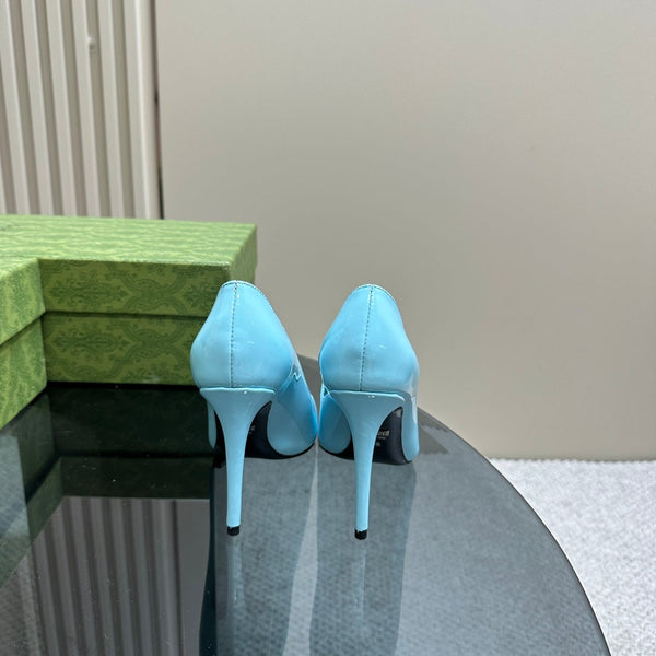 DÉCOLLETÉ CON TACCO ALTO GG 105 IN PELLE DI AGNELLO CIELO