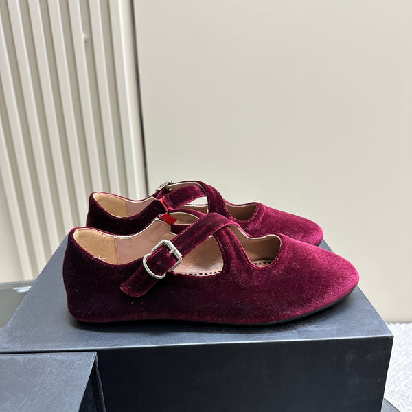 Alaila Criss Cross Ballet Flats In Red Purple Velvet 920783