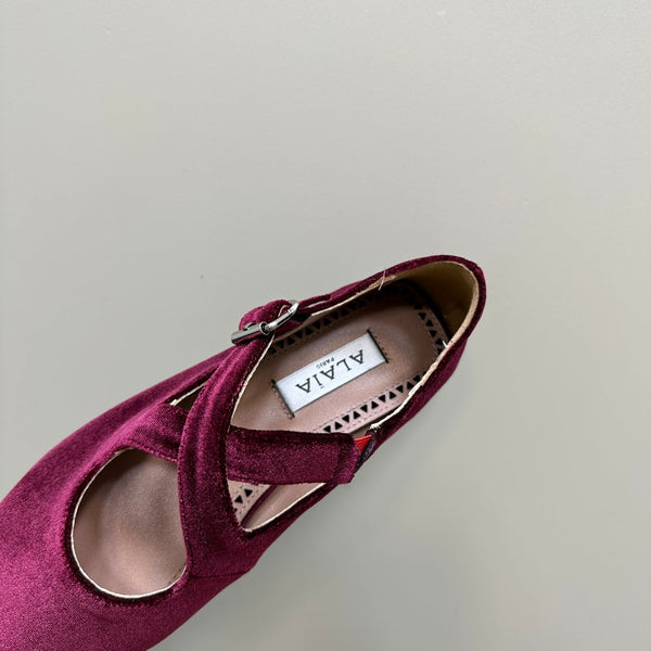 Alaila Criss Cross Ballet Flats In Red Purple Velvet 920783
