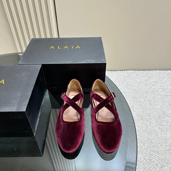 Alaila Criss Cross Ballet Flats In Red Purple Velvet 920783