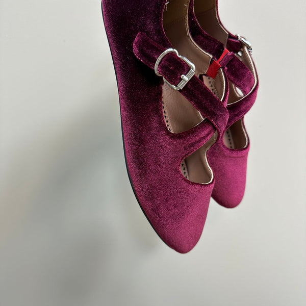 Alaila Criss Cross Ballet Flats In Red Purple Velvet 920783