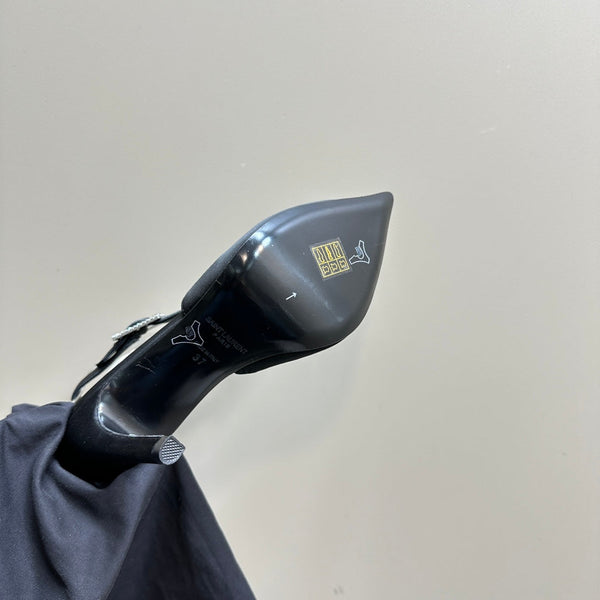 SL CROSS-STRAP SLINGBACK BLACK SATIN