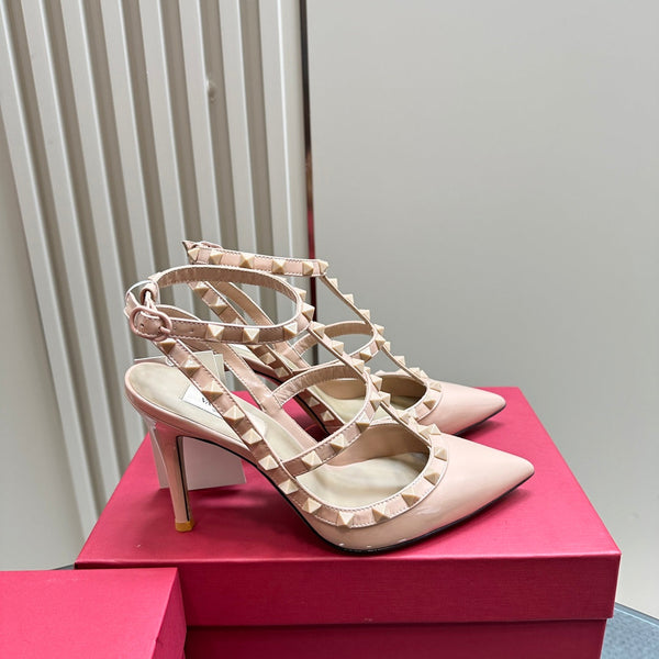 Rockstud Slingback 95mm Pink Patent Calfskin