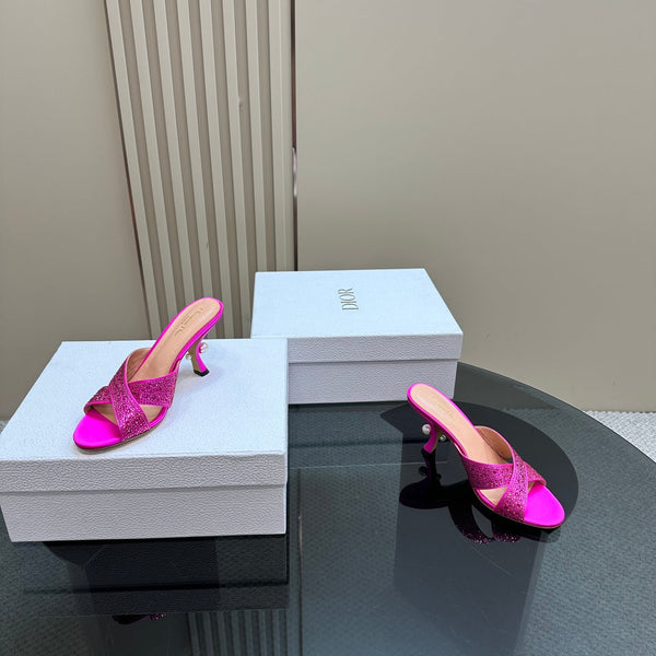 CD Tribales Heeled Slide 80mm Dark Pink Lambskin And Studded With Stones