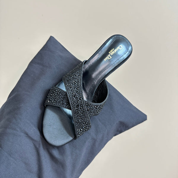 CD Tribales Heeled Slide 80mm Black Lambskin And Studded With Stones