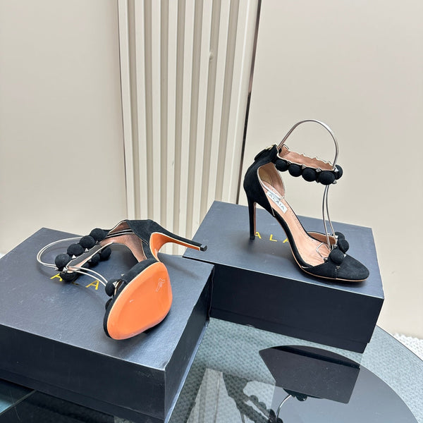 ALAIA HIGH HEEL SANDAL 10 CM IN BLACK SUEDE