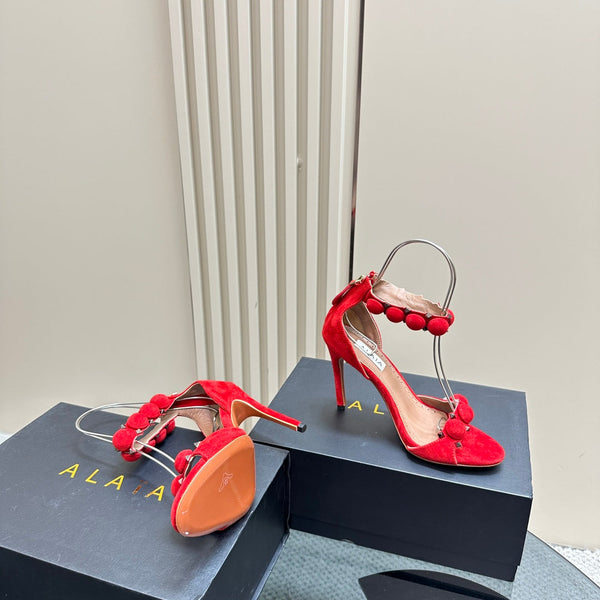 ALAIA HIGH HEEL SANDAL 10 CM IN CHERRY RED SUEDE