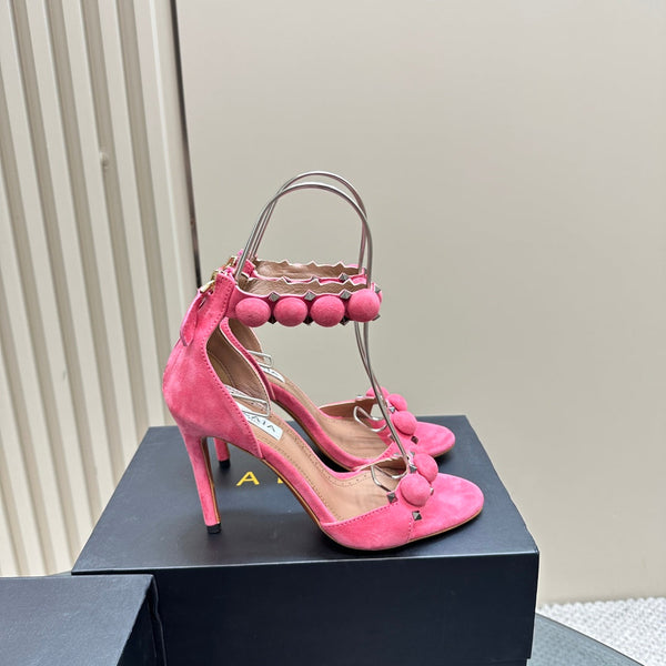 SANDALO ALAIA CON TACCO ALTO 10 CM IN CAMOSCIO ROSA