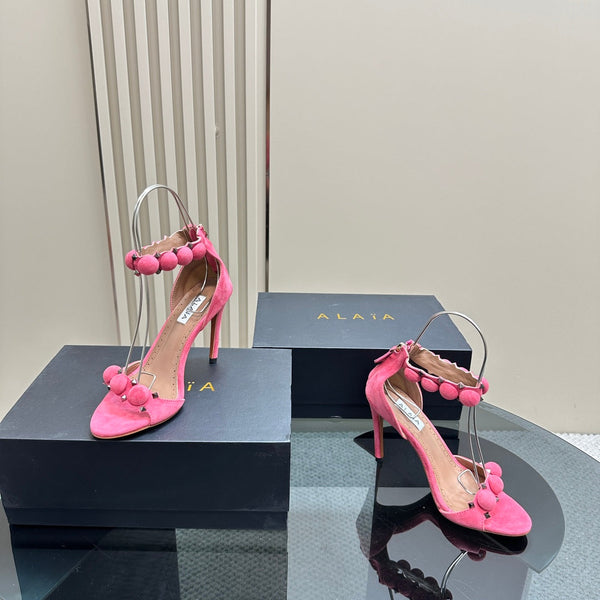 SANDALO ALAIA CON TACCO ALTO 10 CM IN CAMOSCIO ROSA