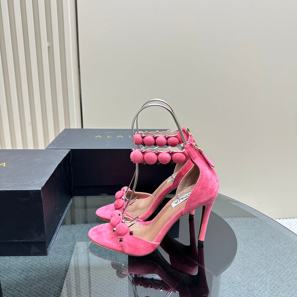 SANDALO ALAIA CON TACCO ALTO 10 CM IN CAMOSCIO ROSA