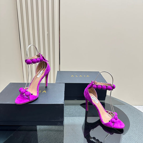 ALAIA HIGH HEEL SANDAL 10 CM IN MAGENTA PINK SUEDE