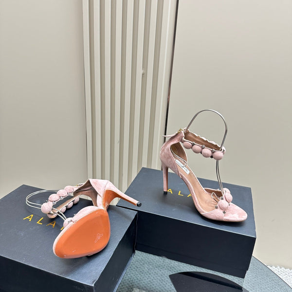 ALAIA HIGH HEEL SANDAL 10 CM IN LIGHT PINK SUEDE