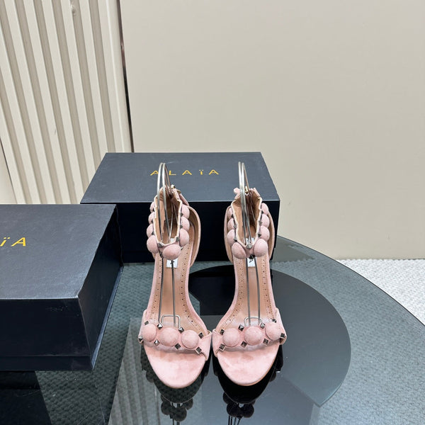 ALAIA HIGH HEEL SANDAL 10 CM IN LIGHT PINK SUEDE