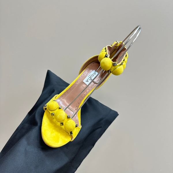 ALAIA HIGH HEEL SANDAL 10 CM IN BRIGHT YELLOW SUEDE
