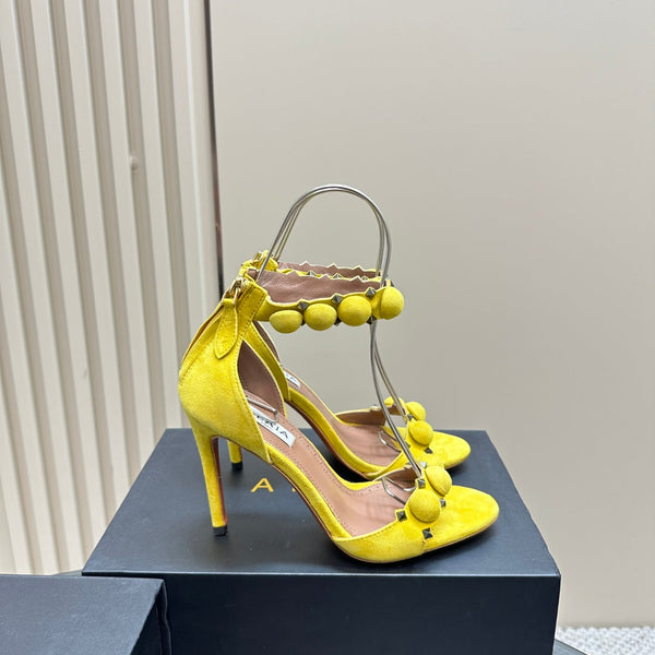 ALAIA HIGH HEEL SANDAL 10 CM IN BRIGHT YELLOW SUEDE