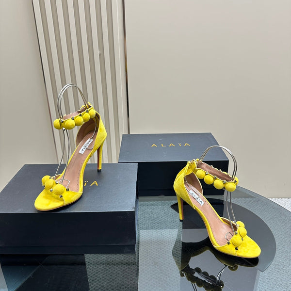 ALAIA HIGH HEEL SANDAL 10 CM IN BRIGHT YELLOW SUEDE