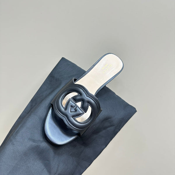 MID-HEEL 5 CM MULE IN BLACK CALFSKIN