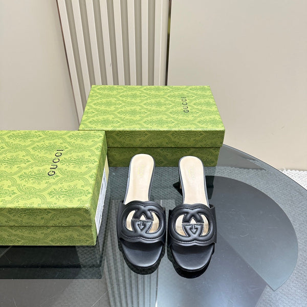 MID-HEEL 5 CM MULE IN BLACK CALFSKIN