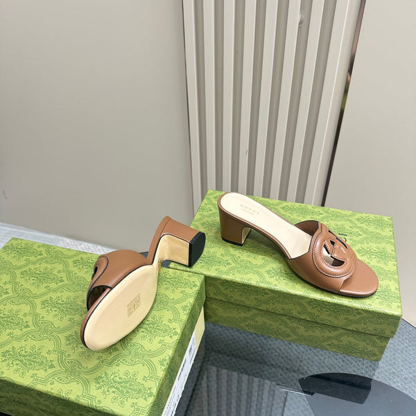 MID-HEEL 5 CM MULE IN BRONZE BROWN CALFSKIN