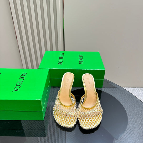 BV 26s High Mule 9cm Gold Metallize Mesh Leather