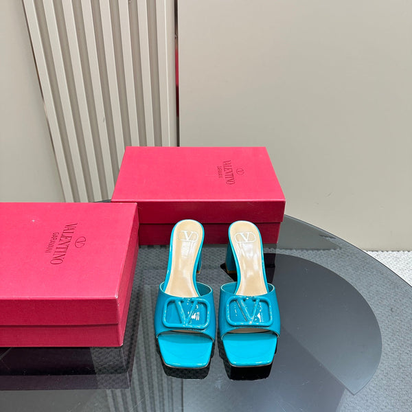 Vogo Signature High Shine Open Toe Sandals In Aqua Blue Glossy Lambskin 839819