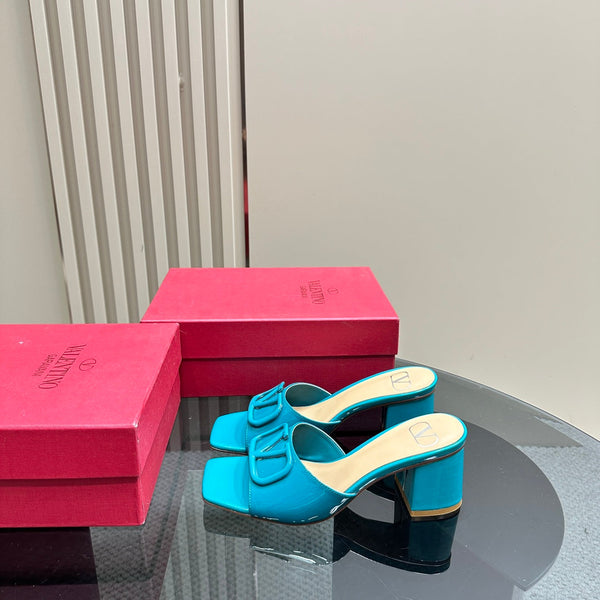 Vogo Signature High Shine Open Toe Sandals In Aqua Blue Glossy Lambskin 839819