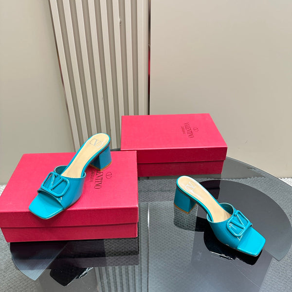 Vogo Signature High Shine Open Toe Sandals In Aqua Blue Glossy Lambskin 839819