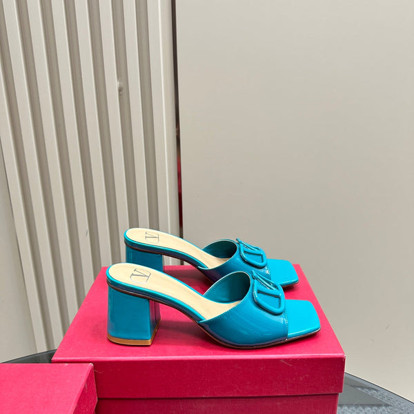 Vogo Signature High Shine Open Toe Sandals In Aqua Blue Glossy Lambskin 839819