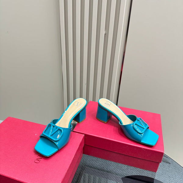 Vogo Signature High Shine Open Toe Sandals In Aqua Blue Glossy Lambskin 839819