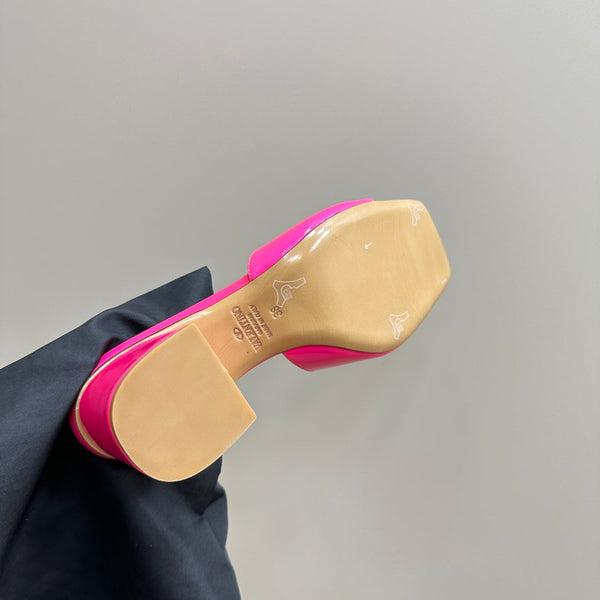 Vogo Signature High Shine Open Toe Sandals In Dark Lotus Pink Glossy Lambskin 839823