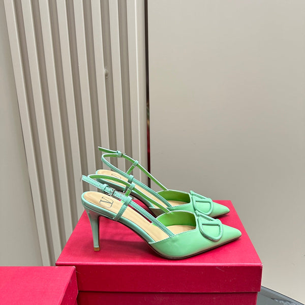DÉCOLLETÉ SLINGBACK IN VERNICE VERDE FELCE VLOGO SIGNATURUE 80MM